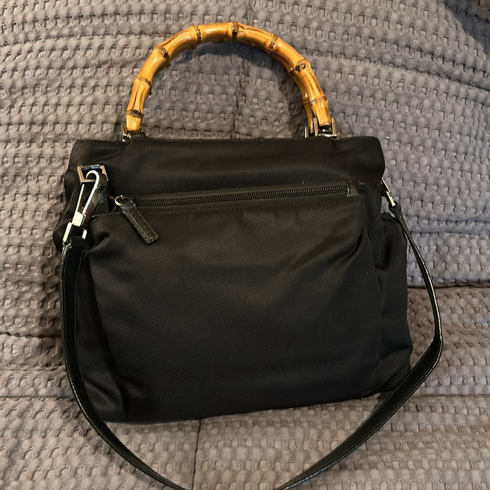 Gucci Bamboo Top Handles Two Way Vintage Black Nylon Bag EUC
11.5” X 9” x 5”